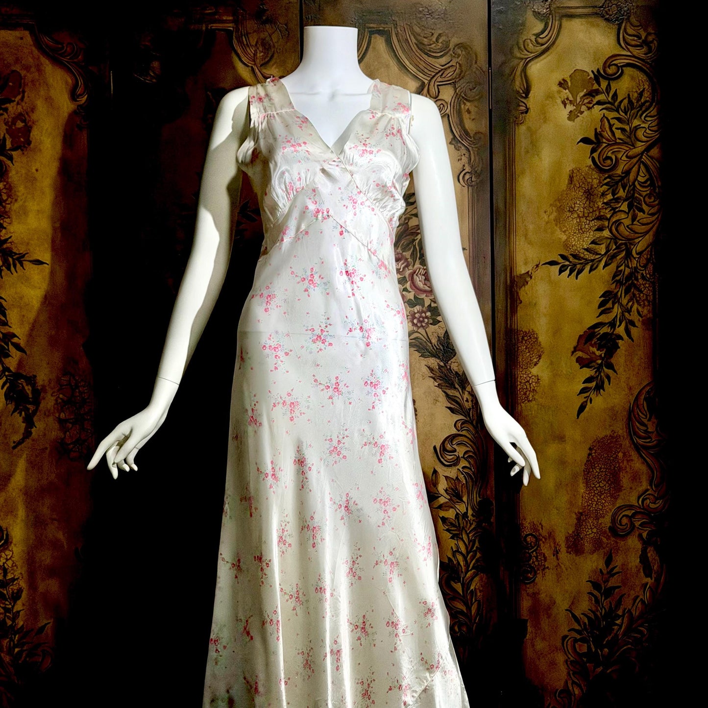 1930s vintage Nightgown slip dress, Bias Cut floral print Lingerie dress