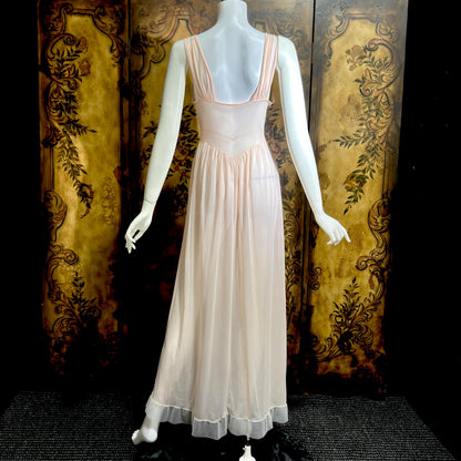 GOTHAM Vintage 1950s nightgown slip dress, GOLD STRIPE ethereal ballerina pink nylon lingerie dress