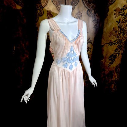 GOTHAM Vintage 1950s nightgown slip dress, GOLD STRIPE ethereal ballerina pink nylon lingerie dress