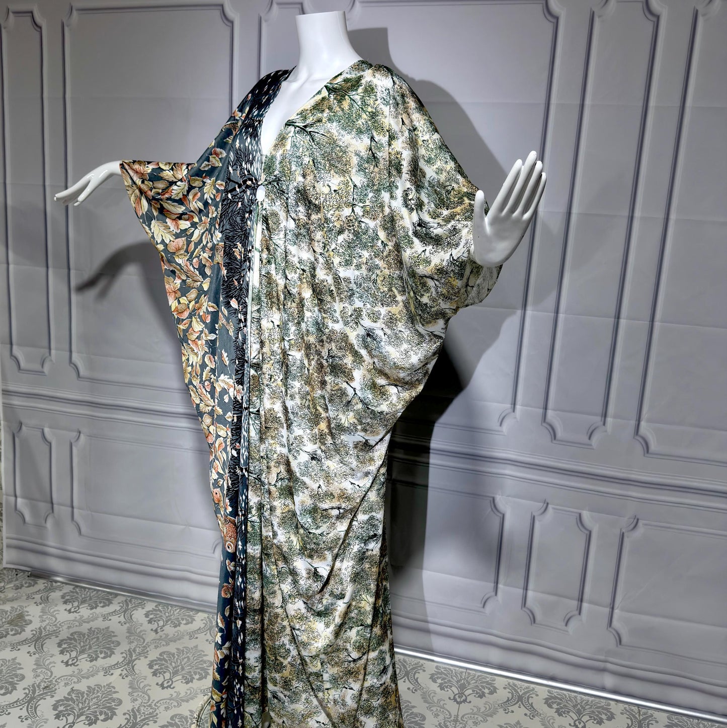 GEORGIE KEYLOUN Vintage 1960s Kaftan Dress, Op Art Koi Fish Party Hostess Caftan
