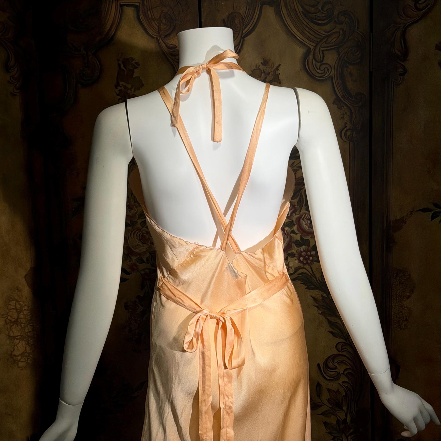 1930s vintage Nightgown slip dress, HAND MADE peach silk bias cut lingerie dress