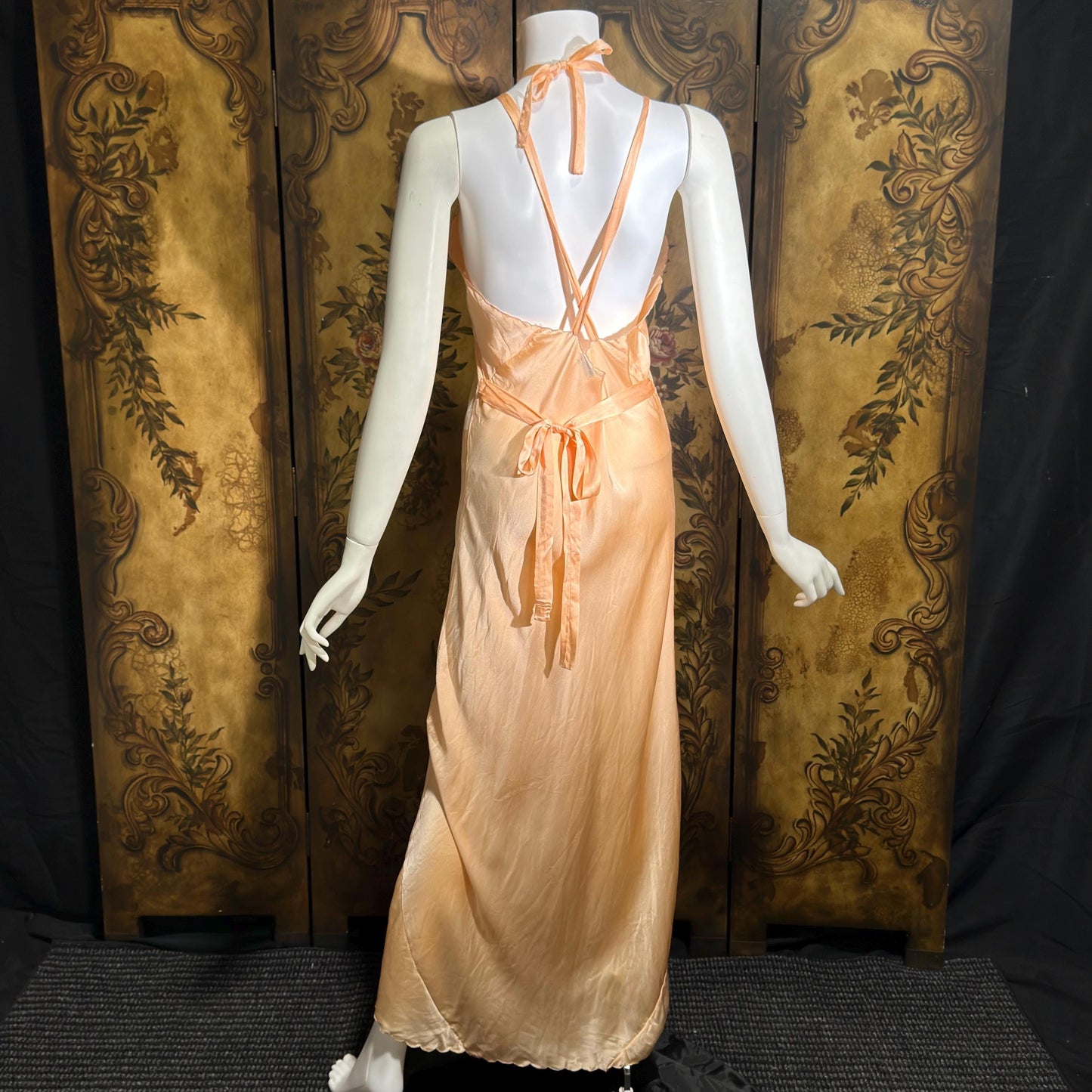 1930s vintage Nightgown slip dress, HAND MADE peach silk bias cut lingerie dress