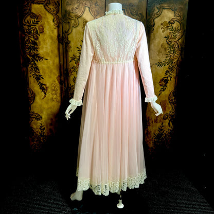 LUCIE ANN Vintage nightgown robe set, Claire Sandra peignoir set, 1960s pink long lingerie set
