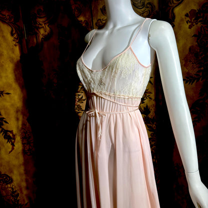 LUCIE ANN Vintage nightgown robe set, Claire Sandra peignoir set, 1960s pink long lingerie set