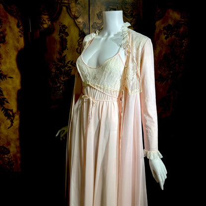 LUCIE ANN Vintage nightgown robe set, Claire Sandra peignoir set, 1960s pink long lingerie set