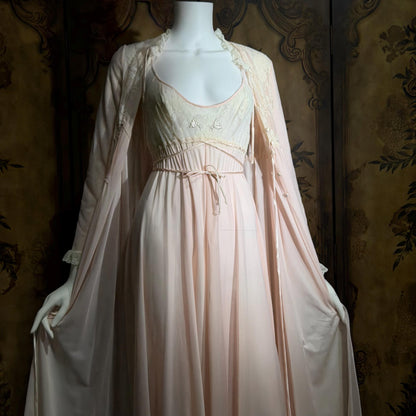 LUCIE ANN Vintage nightgown robe set, Claire Sandra peignoir set, 1960s pink long lingerie set