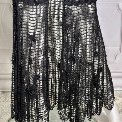 SUE WONG vintage Y2K evening coat duster, NOCTURNE Sheer Black Beaded Mesh & crochet maxi coat