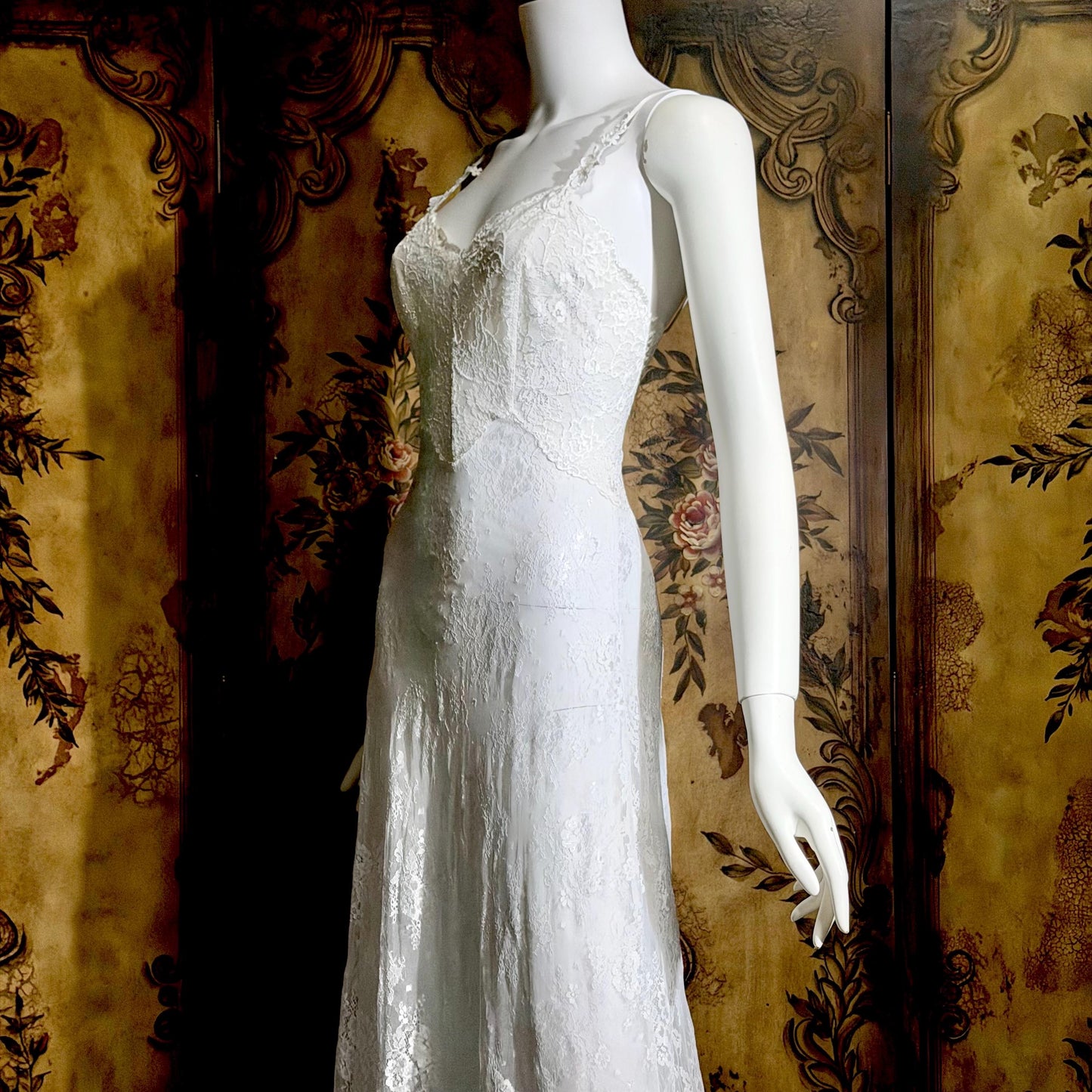 CLAIRE PETTIBONE vintage Y2K nightgown slip dress, snowy white lace bridal wedding lingerie gown