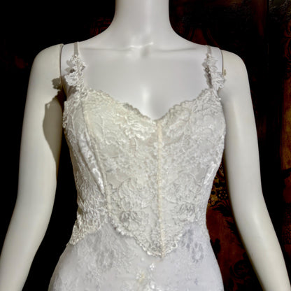 CLAIRE PETTIBONE vintage Y2K nightgown slip dress, snowy white lace bridal wedding lingerie gown