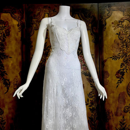 CLAIRE PETTIBONE vintage Y2K nightgown slip dress, snowy white lace bridal wedding lingerie gown