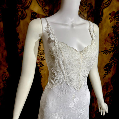 CLAIRE PETTIBONE vintage Y2K nightgown slip dress, snowy white lace bridal wedding lingerie gown