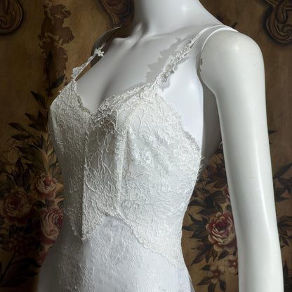 CLAIRE PETTIBONE vintage Y2K nightgown slip dress, snowy white lace bridal wedding lingerie gown