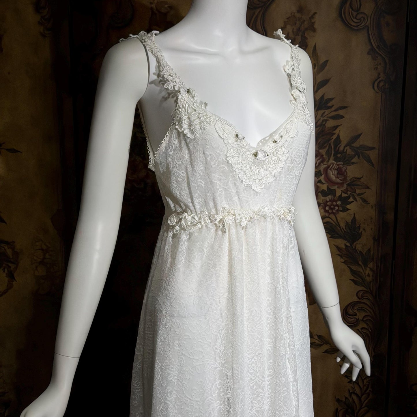 CLAIRE PETTIBONE vintage Y2K nightgown slip dress, snowy white lace bridal wedding lingerie gown