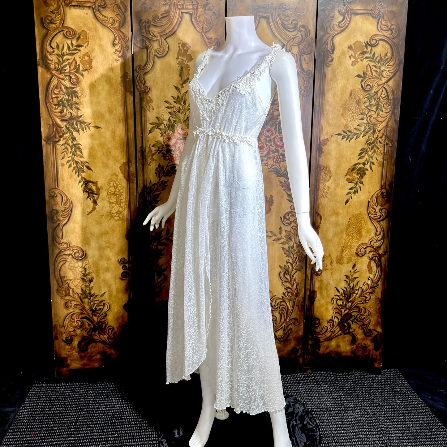 CLAIRE PETTIBONE vintage Y2K nightgown slip dress, snowy white lace bridal wedding lingerie gown