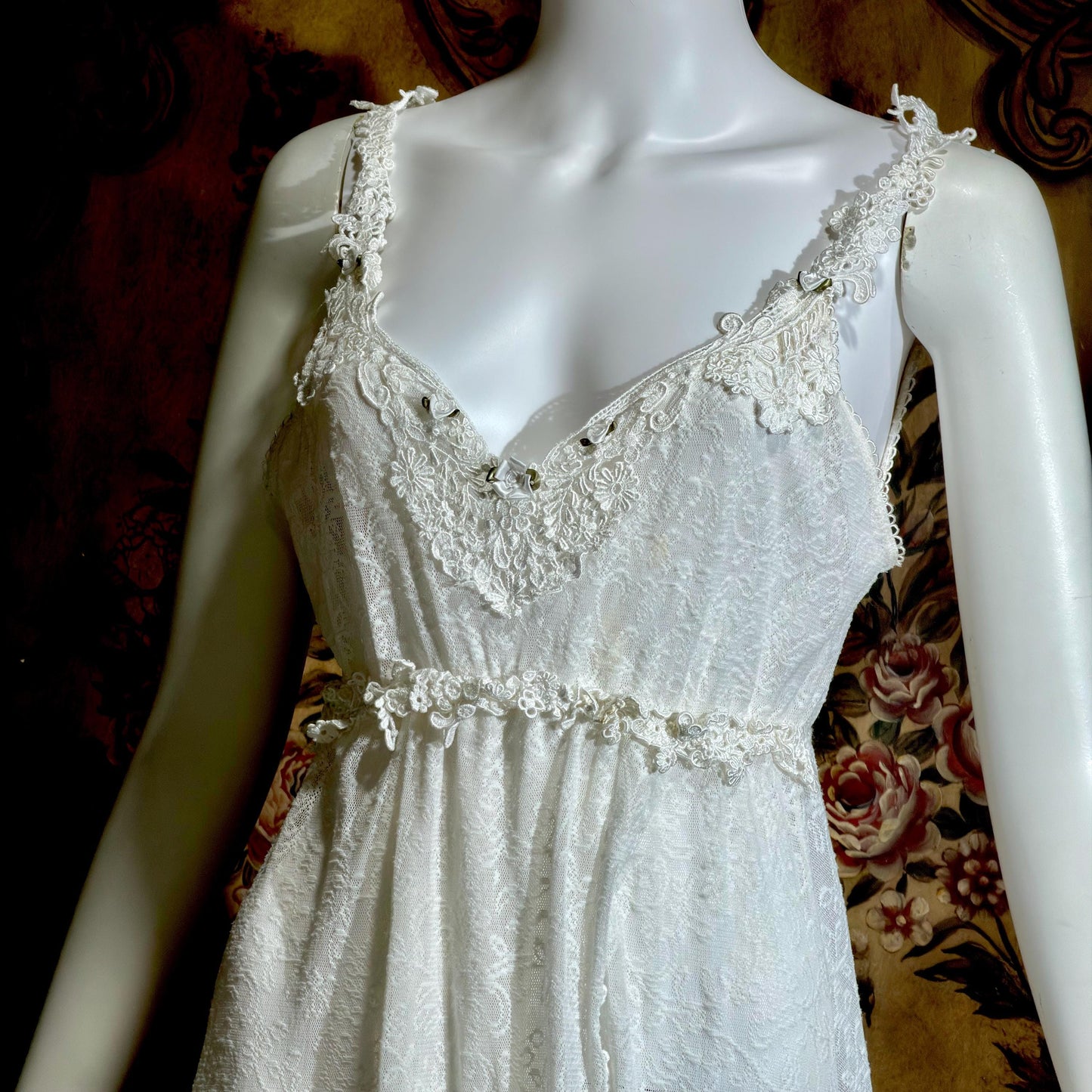 CLAIRE PETTIBONE vintage Y2K nightgown slip dress, snowy white lace bridal wedding lingerie gown