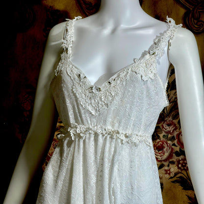 CLAIRE PETTIBONE vintage Y2K nightgown slip dress, snowy white lace bridal wedding lingerie gown
