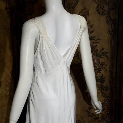 LAROS vintage 1940s nightgown slip dress, white bias cut rayon lingerie dress