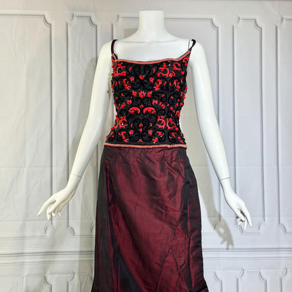 HAROLD CLARK Vintage evening dress gown, 1980s Black Red Ball gown
