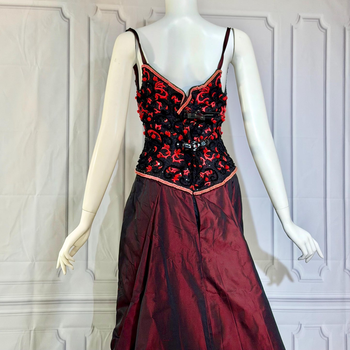 HAROLD CLARK Vintage evening dress gown, 1980s Black Red Ball gown