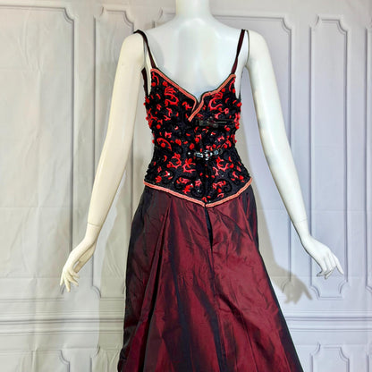 HAROLD CLARK Vintage evening dress gown, 1980s Black Red Ball gown