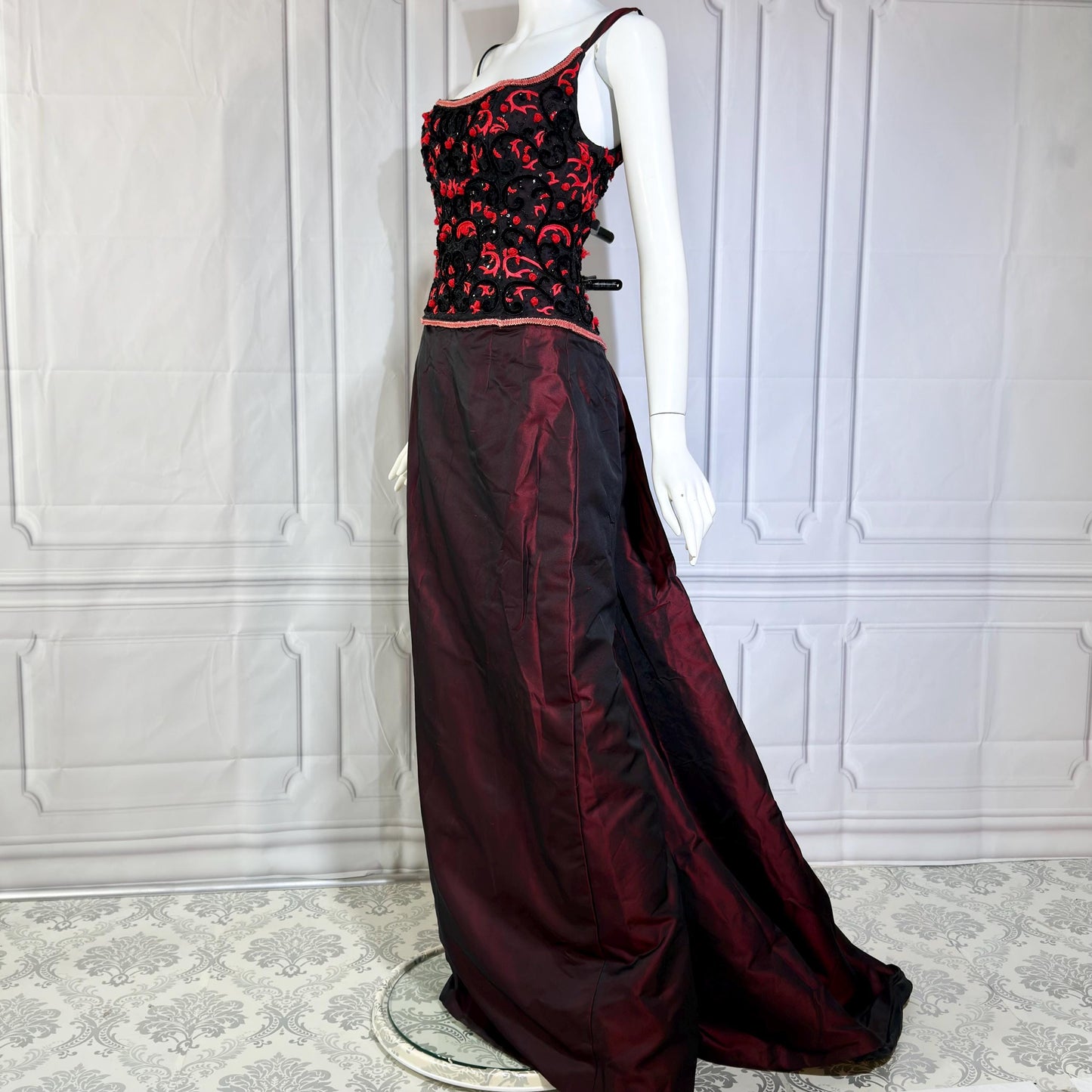 HAROLD CLARK Vintage evening dress gown, 1980s Black Red Ball gown