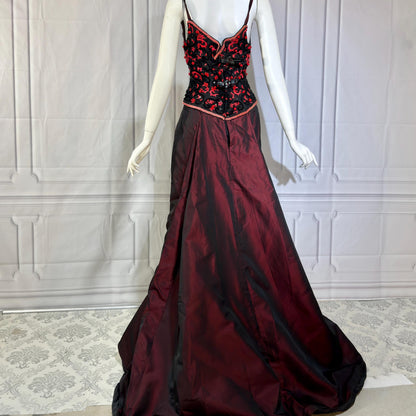 HAROLD CLARK Vintage evening dress gown, 1980s Black Red Ball gown