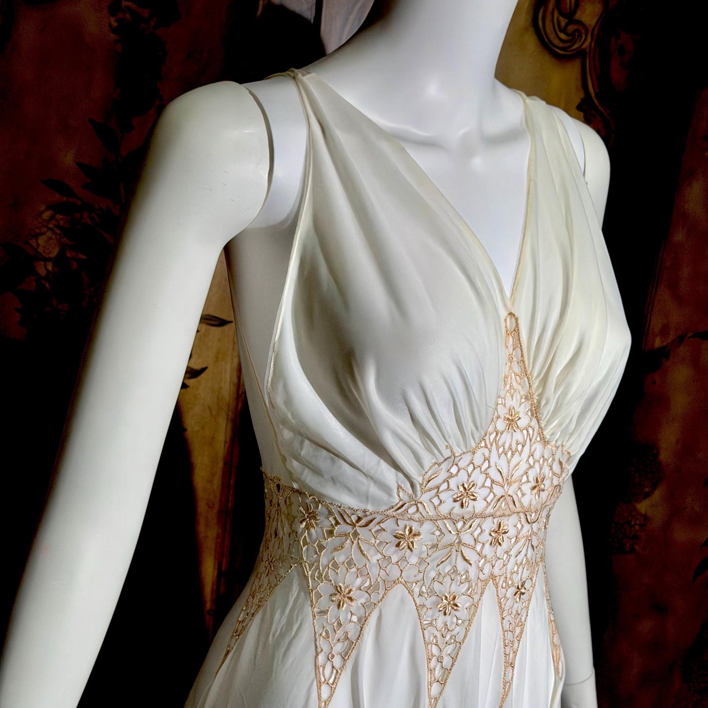 ROGERS vintage 1950s nightgown slip dress, white gold goddess lingerie gown