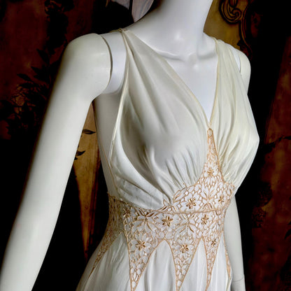 ROGERS vintage 1950s nightgown slip dress, white gold goddess lingerie gown