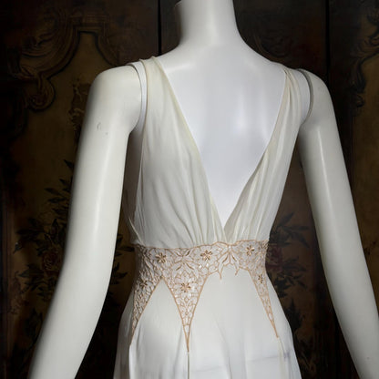 ROGERS vintage 1950s nightgown slip dress, white gold goddess lingerie gown