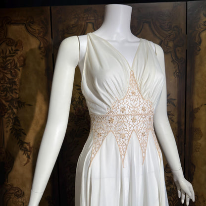 ROGERS vintage 1950s nightgown slip dress, white gold goddess lingerie gown