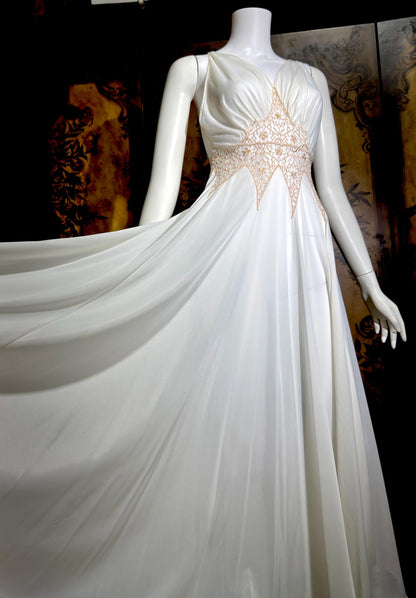 ROGERS vintage 1950s nightgown slip dress, white gold goddess lingerie gown