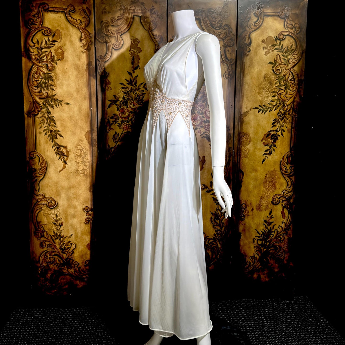 ROGERS vintage 1950s nightgown slip dress, white gold goddess lingerie gown