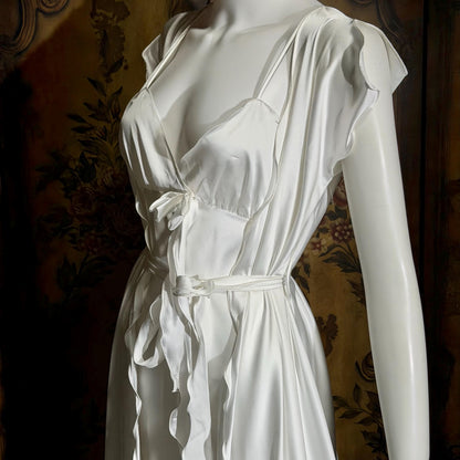 GEORGETTE TRABOLSI Vintage nightgown robe peignoir set, 1980s white lingerie dress set