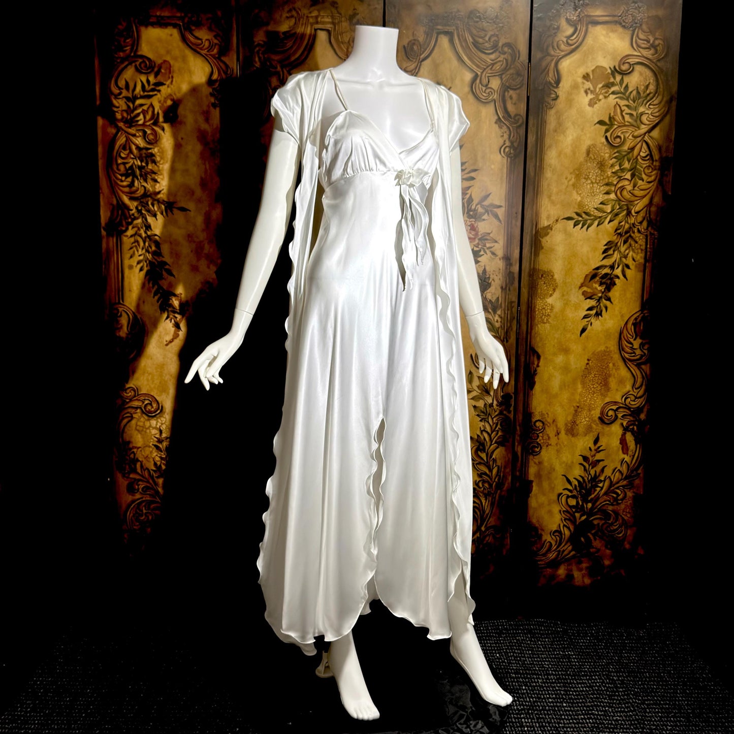 GEORGETTE TRABOLSI Vintage nightgown robe peignoir set, 1980s white lingerie dress set