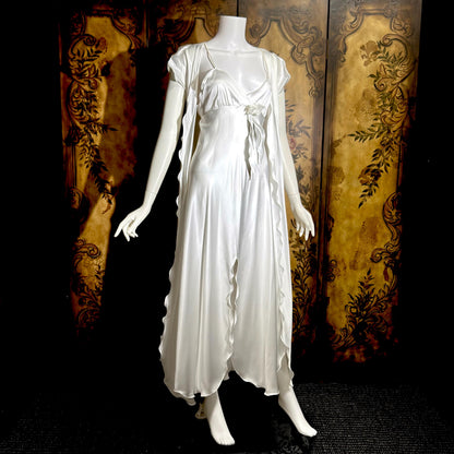 GEORGETTE TRABOLSI Vintage nightgown robe peignoir set, 1980s white lingerie dress set