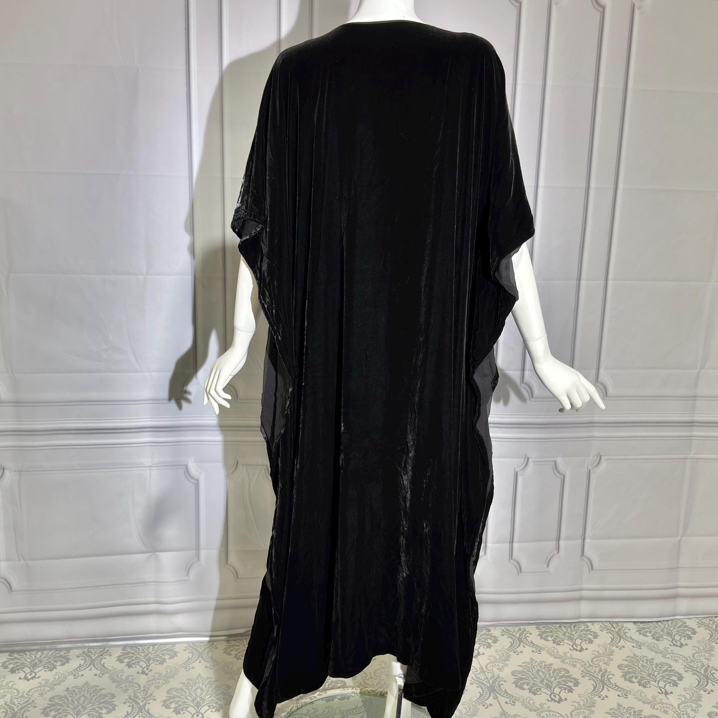 NEIMAN MARCUS vintage evening dress caftan, 1980s black velvet kaftan hostess gown