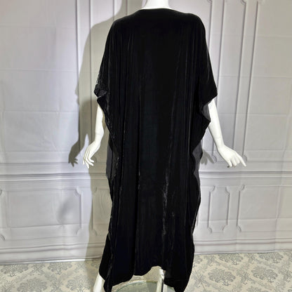 NEIMAN MARCUS vintage evening dress caftan, 1980s black velvet kaftan hostess gown