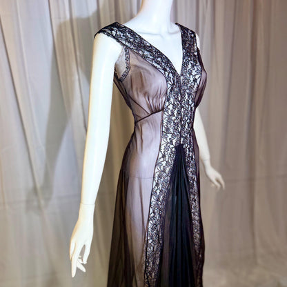 BLANCHE vintage nightgown slip dress, 1950s Black Sheer Nylon lingerie dress