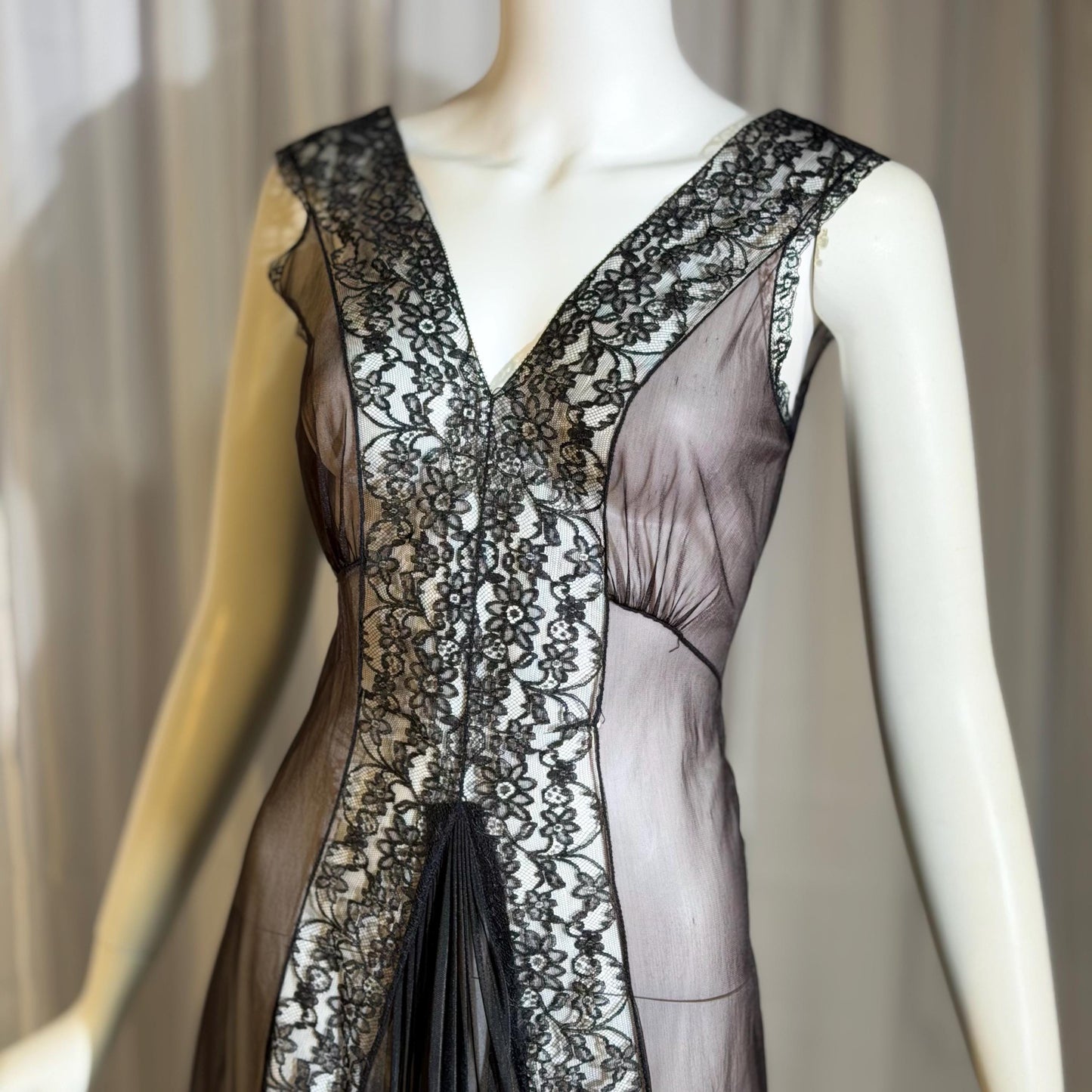 BLANCHE vintage nightgown slip dress, 1950s Black Sheer Nylon lingerie dress
