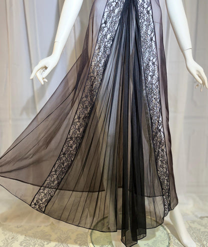 BLANCHE vintage nightgown slip dress, 1950s Black Sheer Nylon lingerie dress