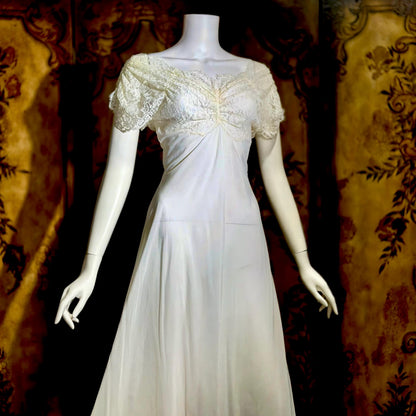 LADY DUFF vintage 1940s nightgown slip dress, White Bur-Mil Nylon lingerie dress