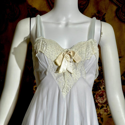 VIRGINIA WALLACE vintage nightgown robe set, 1960s Dusty Blue double layer chiffon lingerie slip dress peignoir set