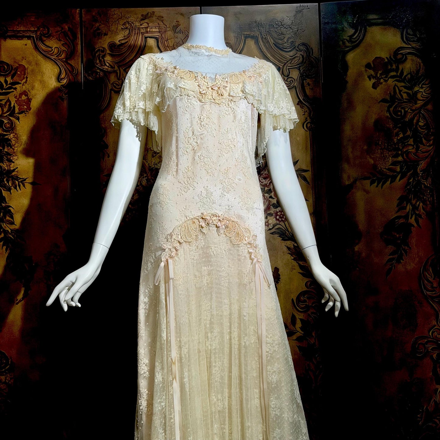COUNTRY ELEGANCE vintage 1970s wedding dress gown, Susan Lane Romantic Boho Pink french lace dress