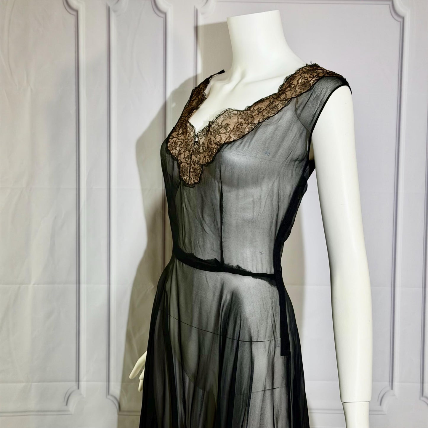 1950s vintage evening cocktail dress, SHEER black silk chiffon party dress