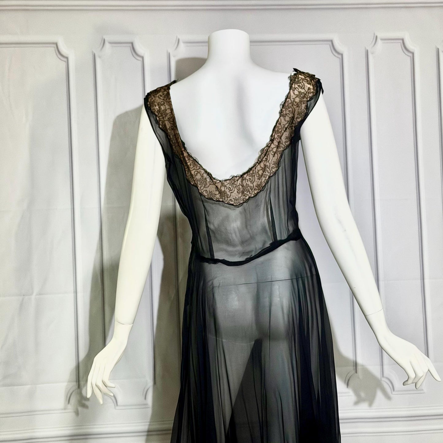 1950s vintage evening cocktail dress, SHEER black silk chiffon party dress