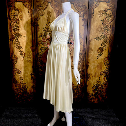 ESTEVEZ vintage 1970s cocktail dress, Eva Gabor Look White Marilyn Monroe style halter dress