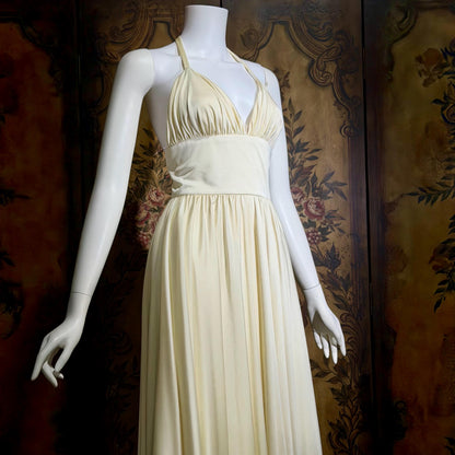 ESTEVEZ vintage 1970s cocktail dress, Eva Gabor Look White Marilyn Monroe style halter dress