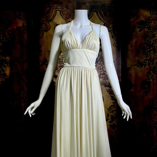 ESTEVEZ vintage 1970s cocktail dress, Eva Gabor Look White Marilyn Monroe style halter dress