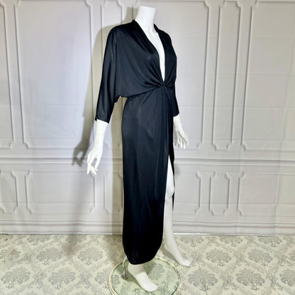 LUCIE ANN Vintage 1960s Evening Caftan, Black Slinky knit nylon Batwing Kaftan dress