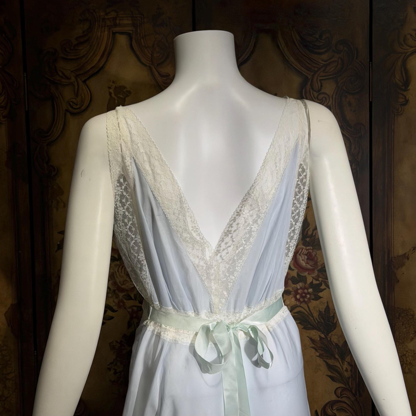 FISCHER vintage 1940s nightgown slip dress, HEAVENLY LINGERIE powder blue cotton blend